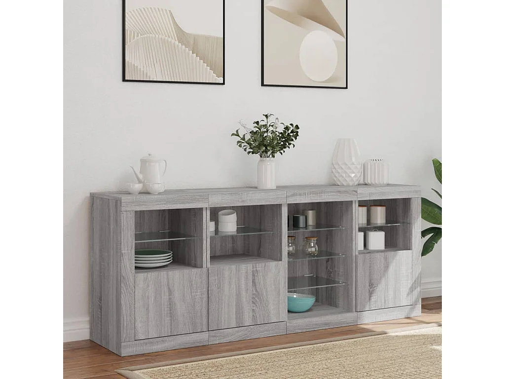 Buffet avec lumières LED sonoma gris 164x37x67 cm