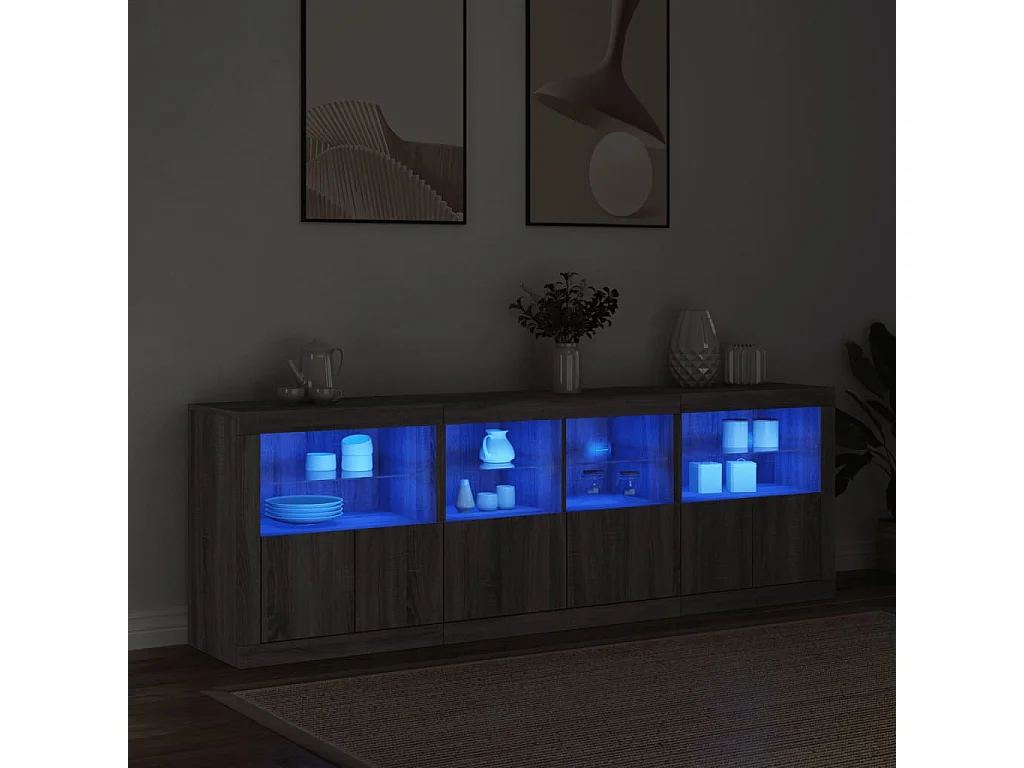 Credenza con Luci LED Grigio Sonoma 202x37x67 cm
