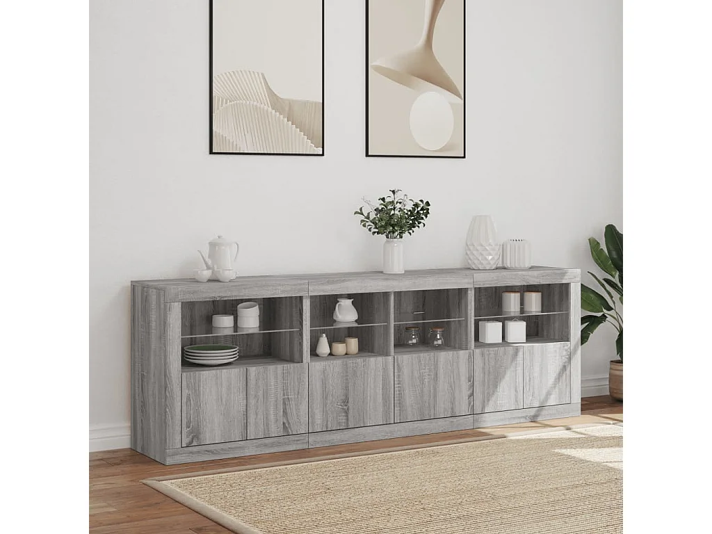 Credenza con Luci LED Grigio Sonoma 202x37x67 cm