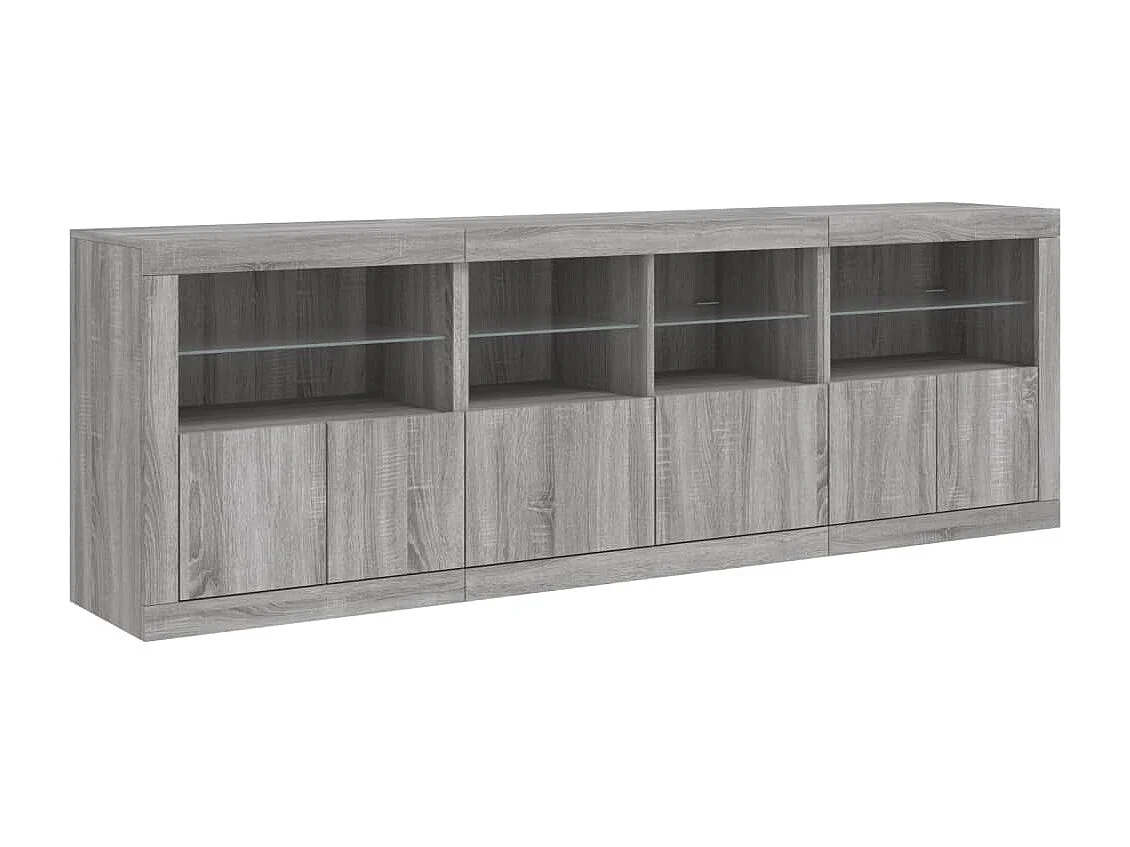 Credenza con Luci LED Grigio Sonoma 202x37x67 cm