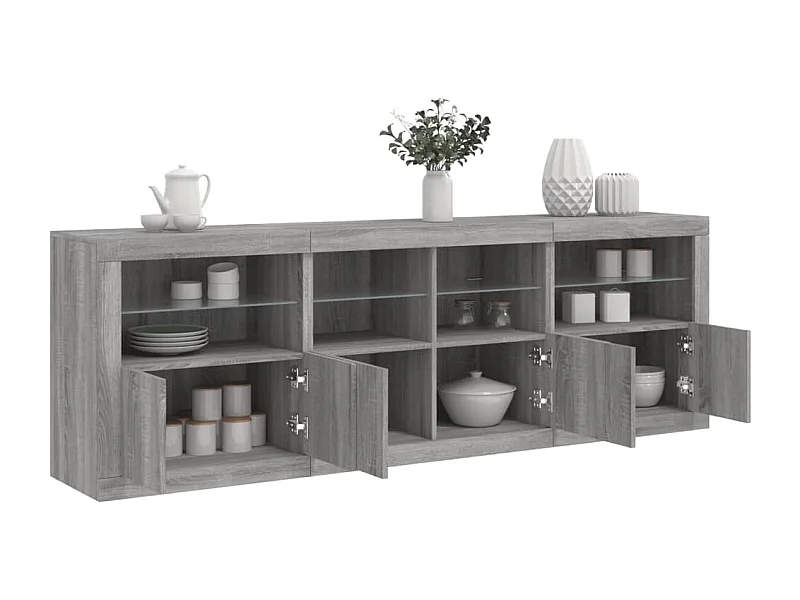 Credenza con Luci LED Grigio Sonoma 202x37x67 cm