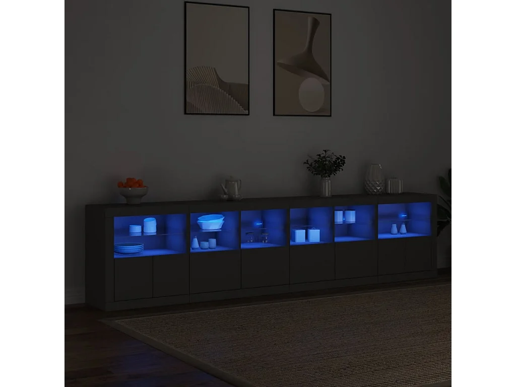 Buffet avec lumières LED noir 283x37x67 cm