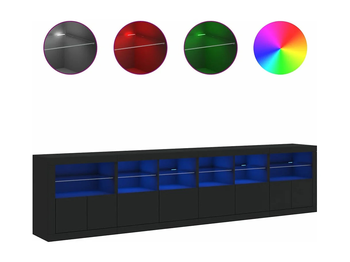 Buffet avec lumières LED noir 283x37x67 cm