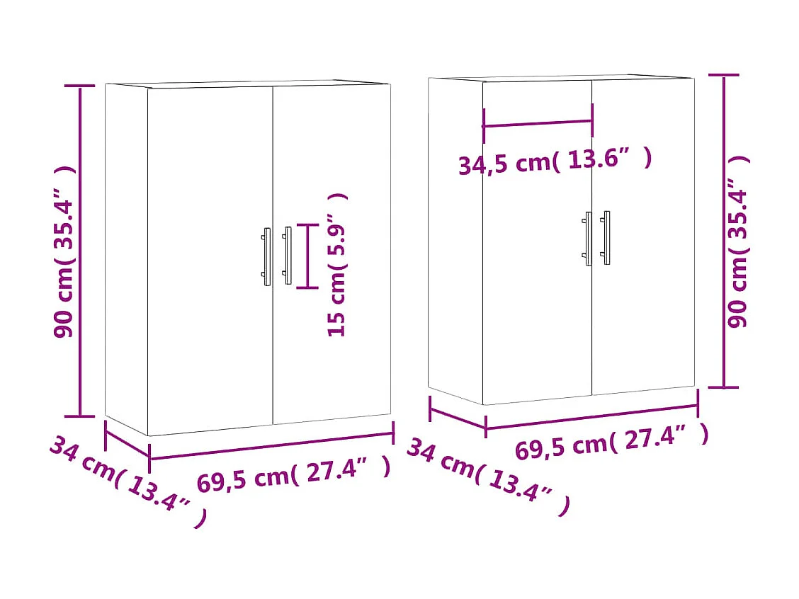 Wandschränke 2 Stk. Braun Eichen-Optik 69,5x34x90 cm
