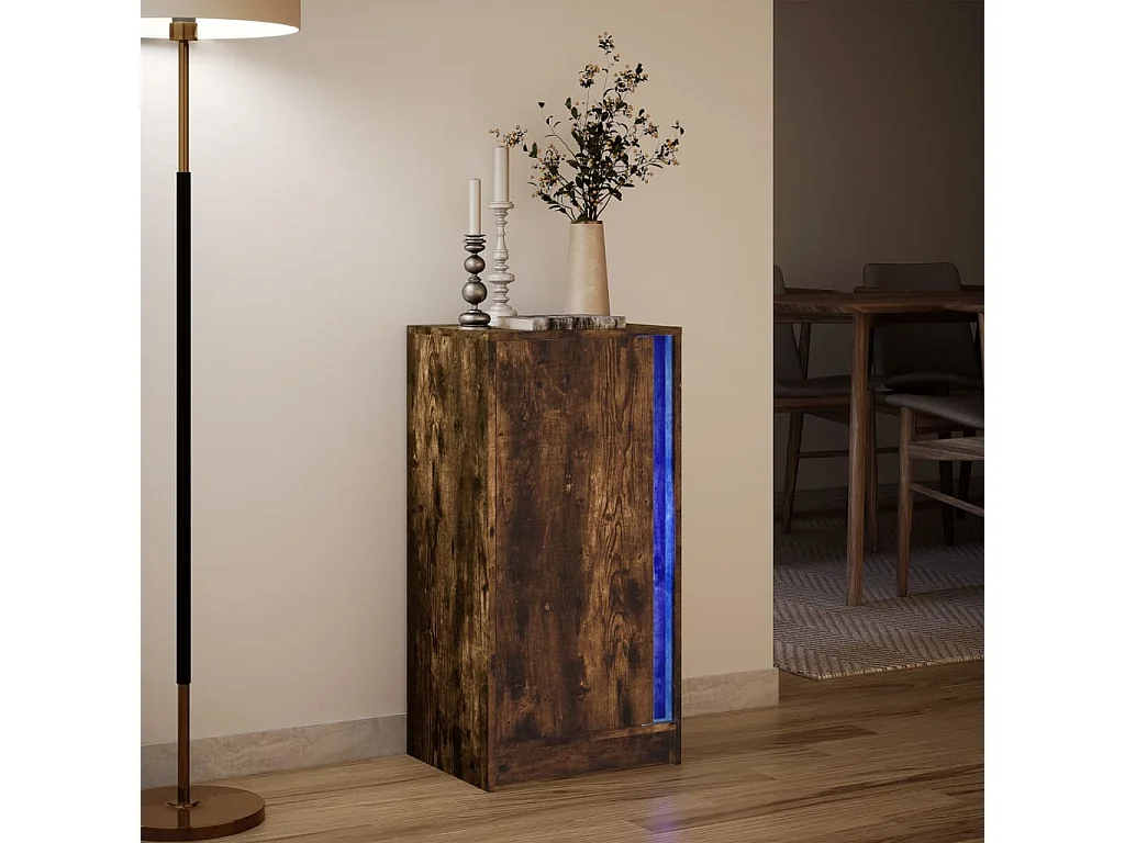 Buffet avec LED chêne fumé 42,5x34x85 cm bois d'ingénierie