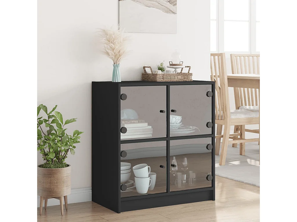 Armoire latérale avec portes en verre noir 68x37x75,5 cm