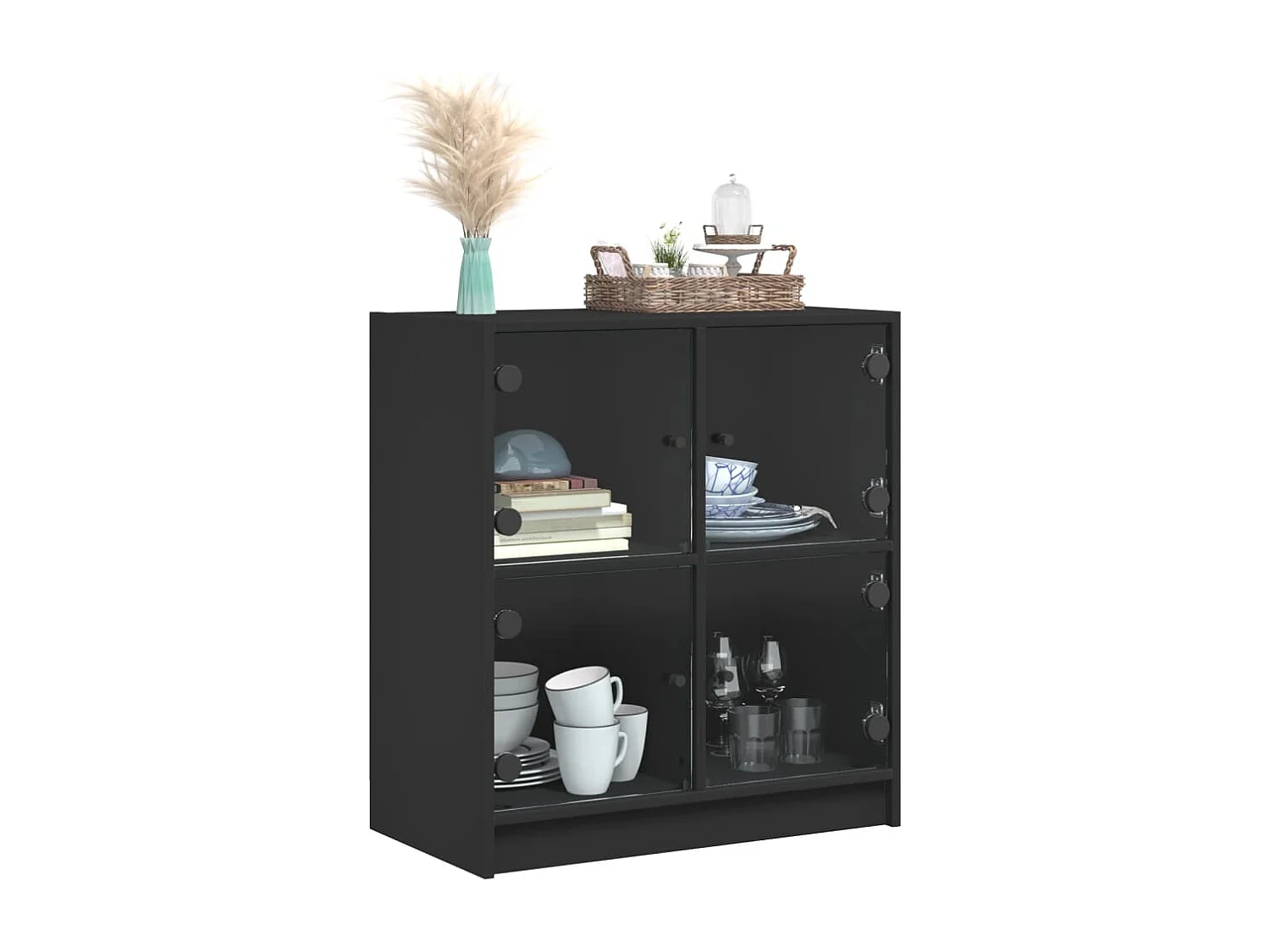 Armoire latérale avec portes en verre noir 68x37x75,5 cm