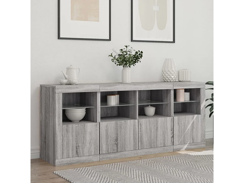 Aparador con luces LED gris Sonoma 163x37x67 cm