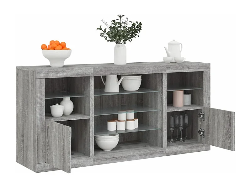 Credenza con Luci LED Grigio Sonoma 142,5x37x67 cm