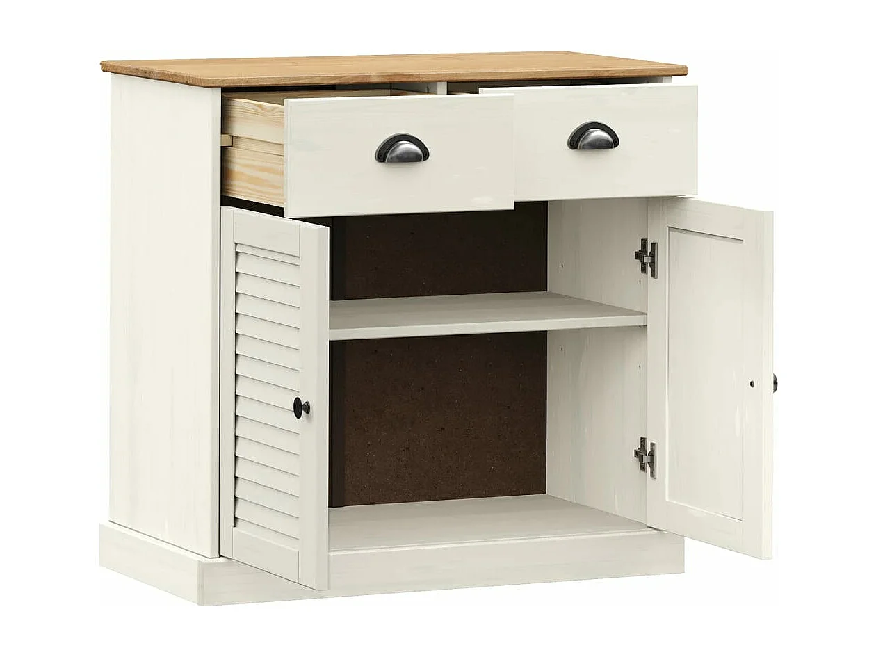 Credenza Cassetti VIGO Bianco 78x40x75 cm Legno Massello Pino
