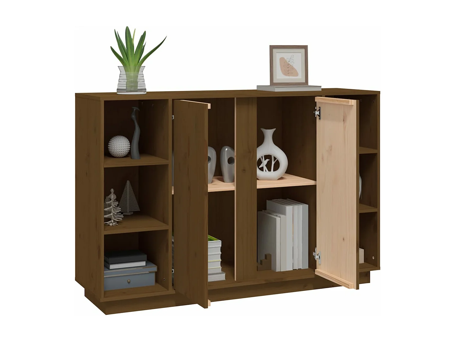 Aparador de madera maciza de pino marrón miel 120x35x80 cm