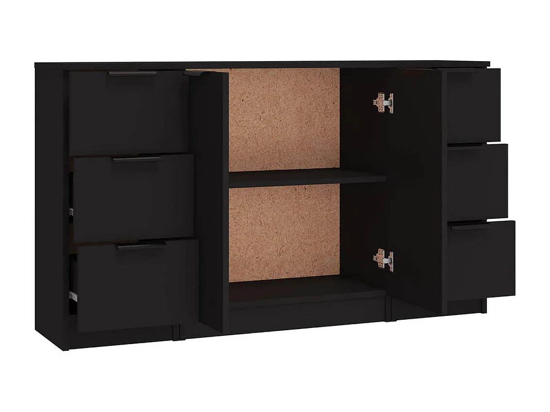 Buffets 3 pcs noir bois d'ingénierie