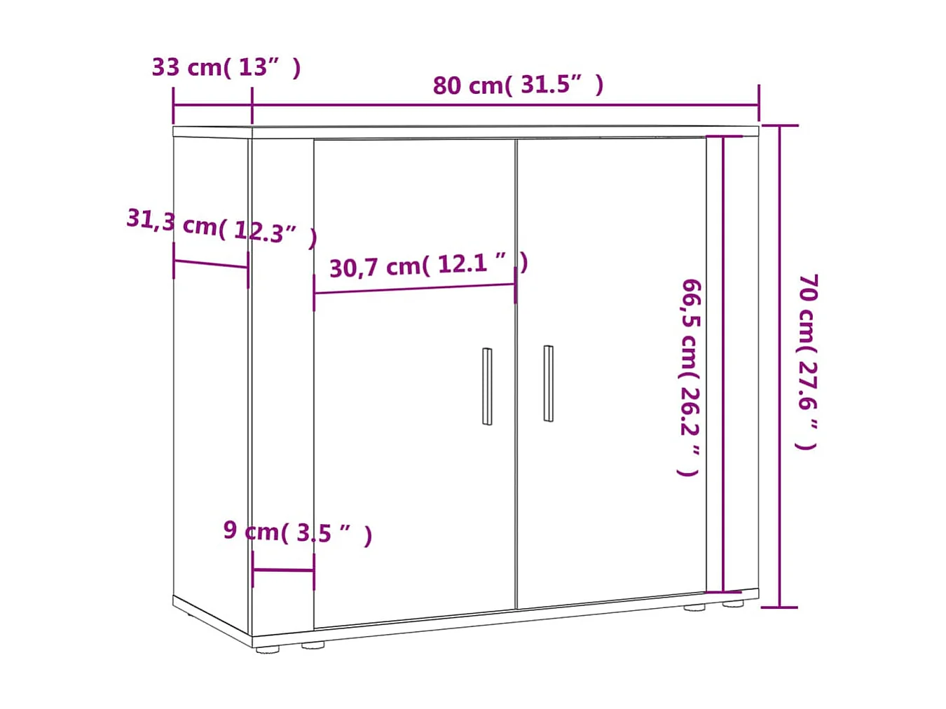 Buffet Sonoma gris 80x33x70 cm Bois d'ingénierie