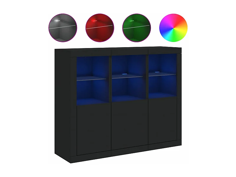 Aparadores c/ luzes LED 3 pcs derivados de madeira preto