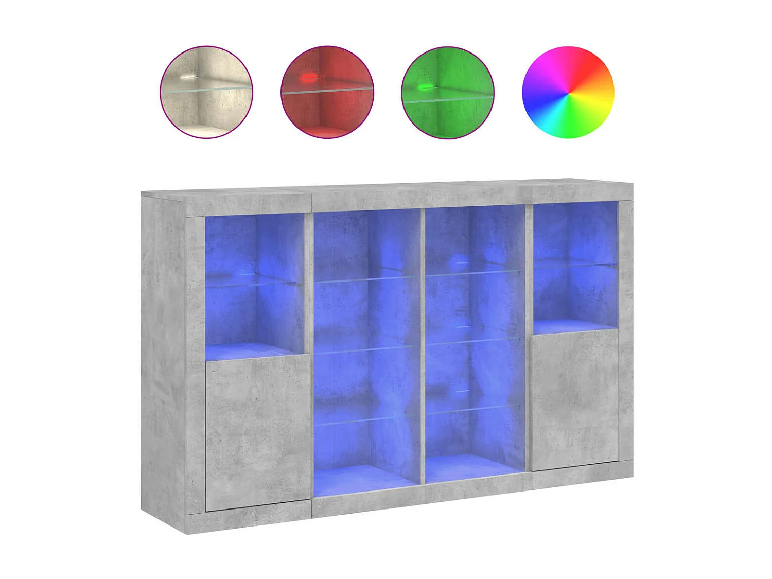 Aparador con luz LED 3 pzas madera de ingeniería gris hormigón