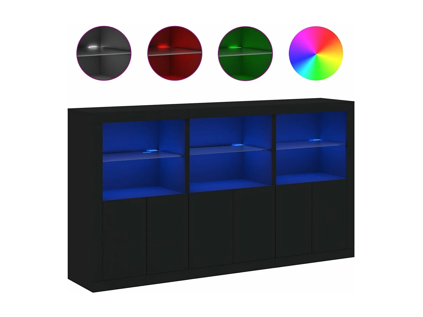 Buffet avec lumières LED noir 181,5x37x100 cm