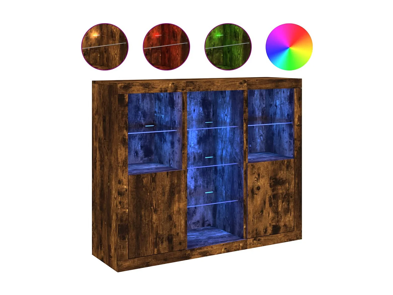 Sideboards mit LED-Leuchten 3 Stk. Räuchereiche Holzwerkstoff