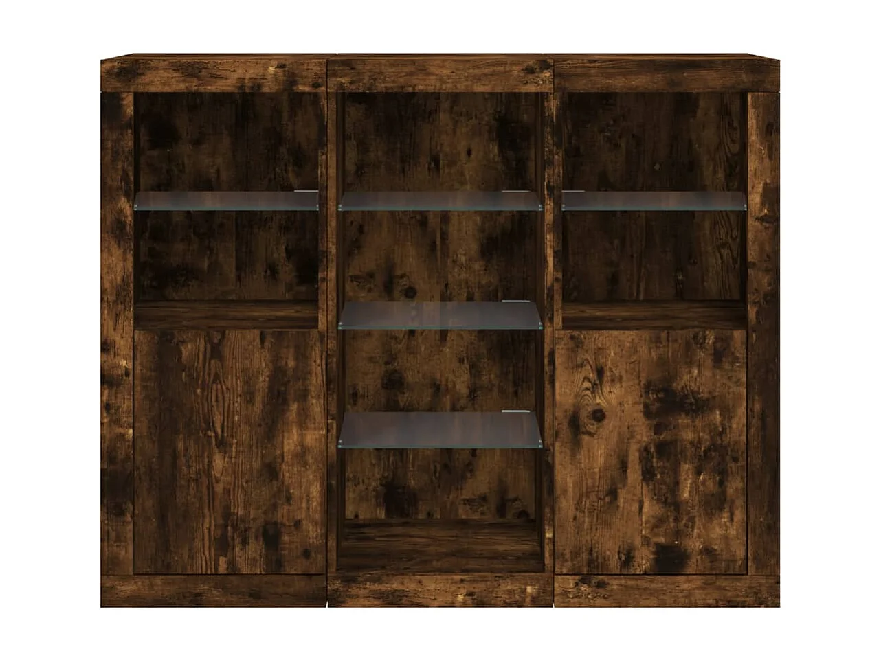 Sideboards mit LED-Leuchten 3 Stk. Räuchereiche Holzwerkstoff