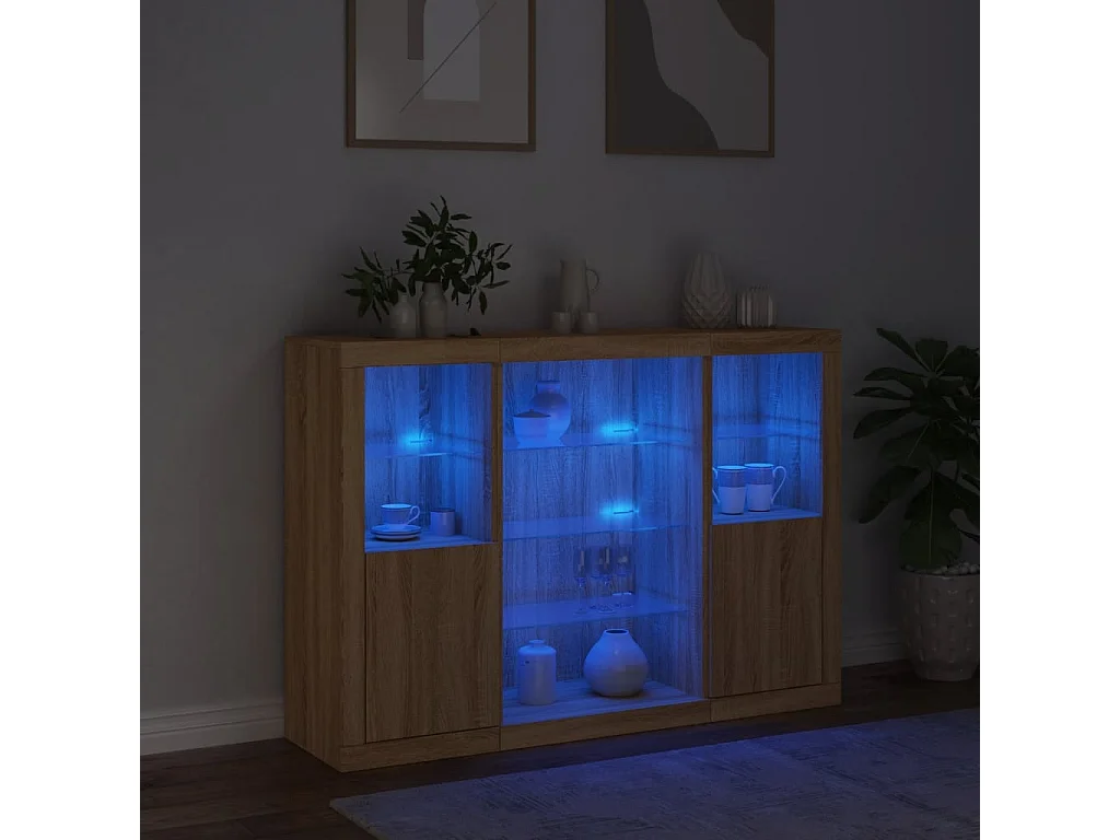 Sideboards mit LED-Leuchten 3 Stk. Sonoma-Eiche Holzwerkstoff