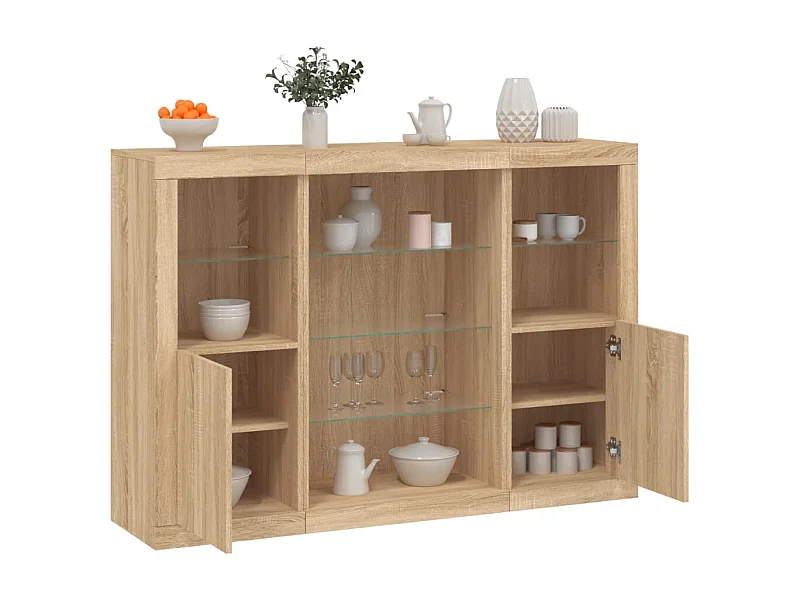 Credenze con Luci LED 3 pz Rovere Sonoma in Legno Multistrato