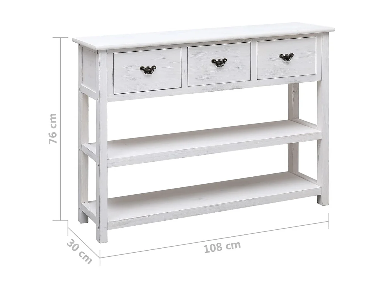 Aparador 108x30x76 cm madeira paulownia maciça branco