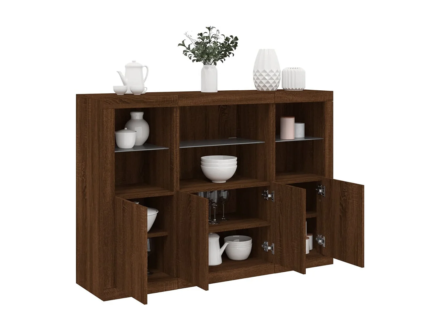 Sideboards mit LED-Leuchten 3 Stk. Braun Eichen-Optik