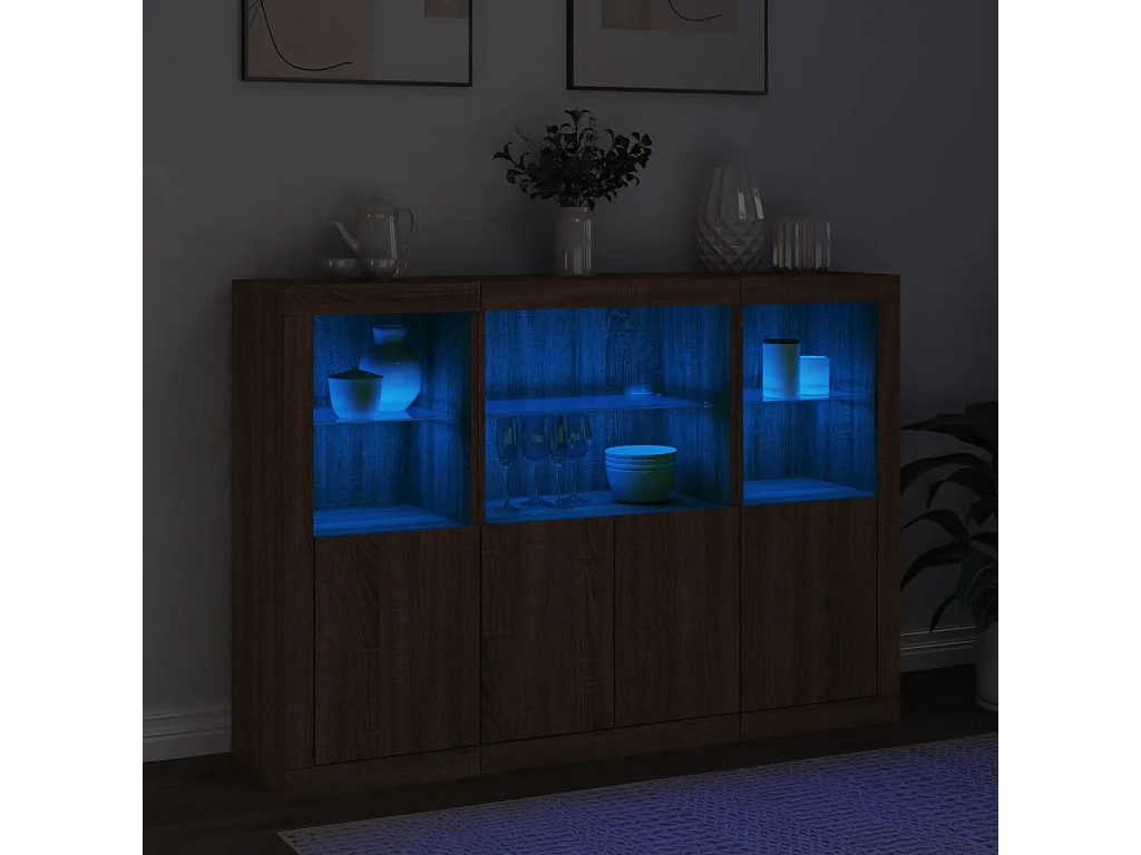 Sideboards mit LED-Leuchten 3 Stk. Braun Eichen-Optik