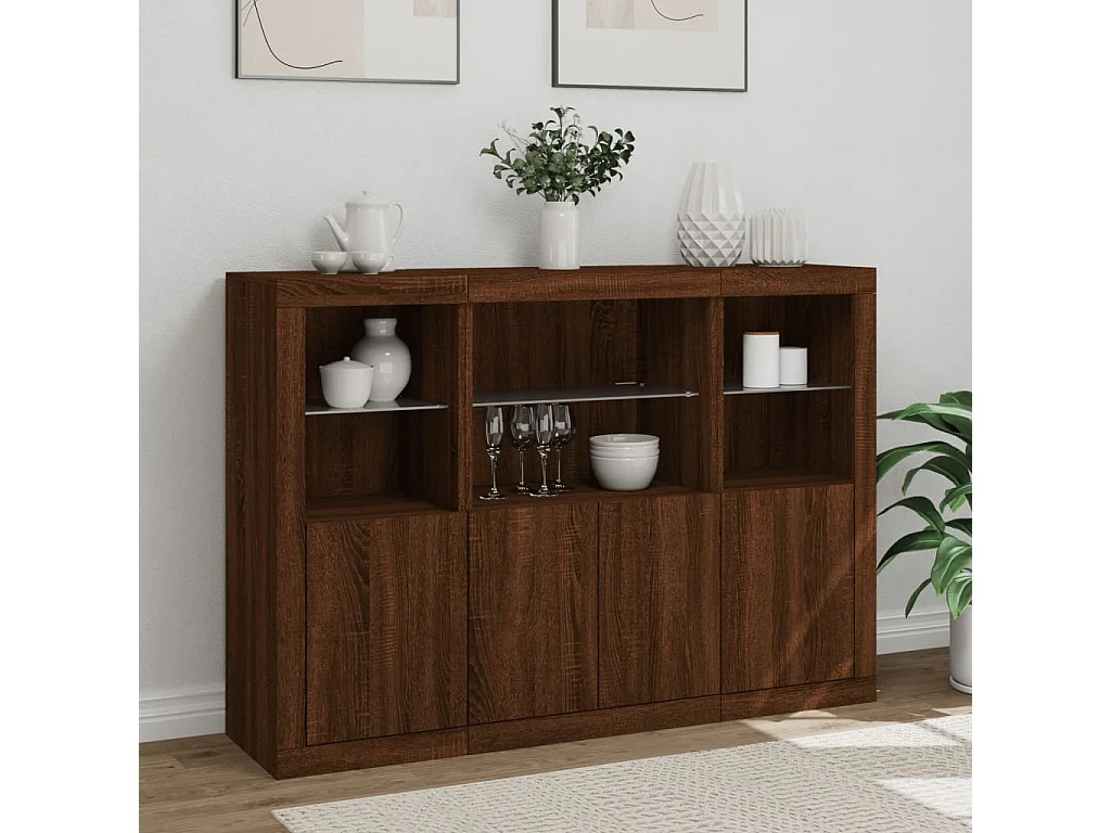 Sideboards mit LED-Leuchten 3 Stk. Braun Eichen-Optik