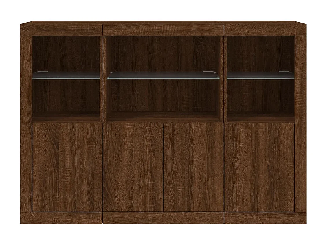 Sideboards mit LED-Leuchten 3 Stk. Braun Eichen-Optik