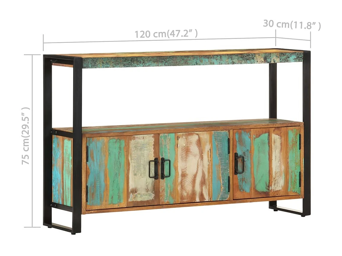 Aparador de madera maciza reciclada 120x30x75 cm