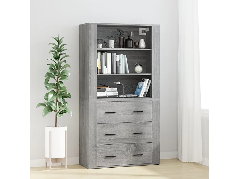 Aparador alto de madera contrachapada gris Sonoma