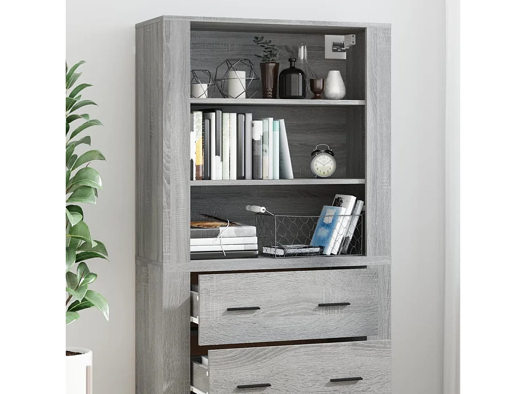 Aparador alto de madera contrachapada gris Sonoma