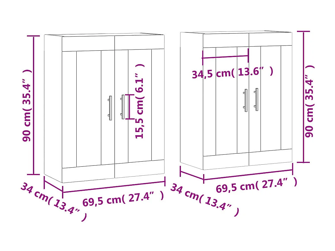 Armadietti a Parete 2 pz Rovere Marrone in Legno Multistrato
