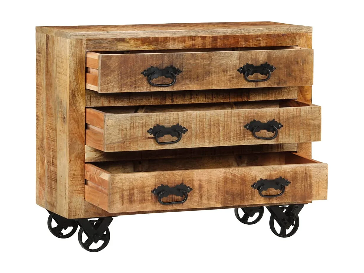 Aparador con 3 cajones madera maciza de mango rugosa 80x30x65cm