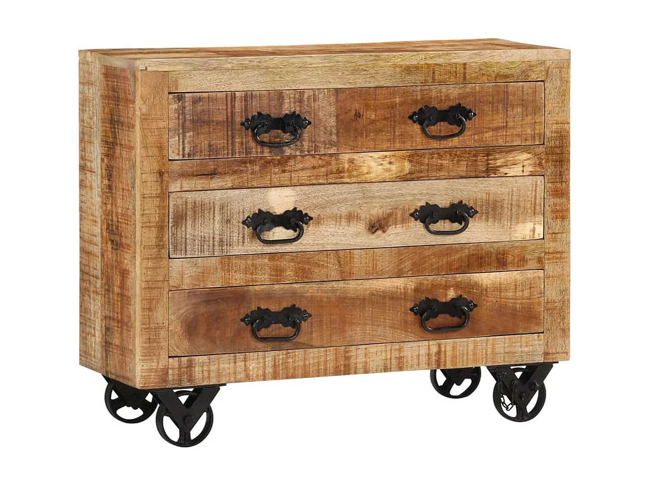 Aparador con 3 cajones madera maciza de mango rugosa 80x30x65cm