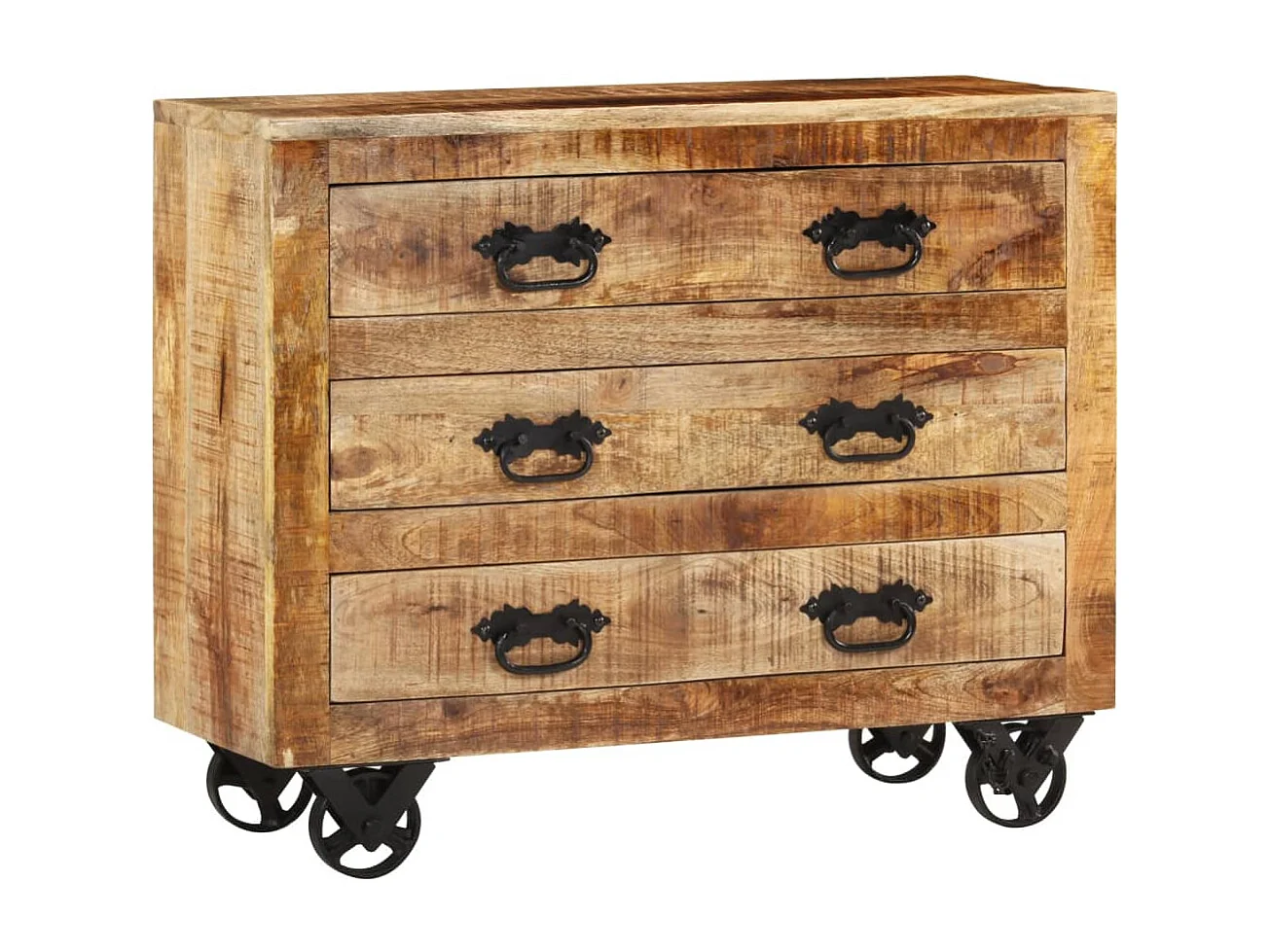 Credenza con 3 Cassetti 80x30x65 cm Legno Grezzo Massello Mango