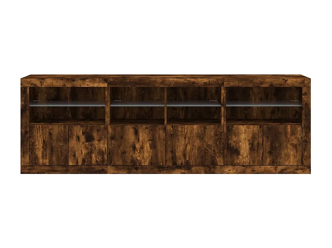 Credenza con Luci LED Rovere Fumo 202x37x67 cm