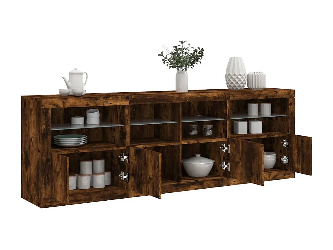 Sideboard mit LED-Leuchten Räuchereiche 202x37x67 cm