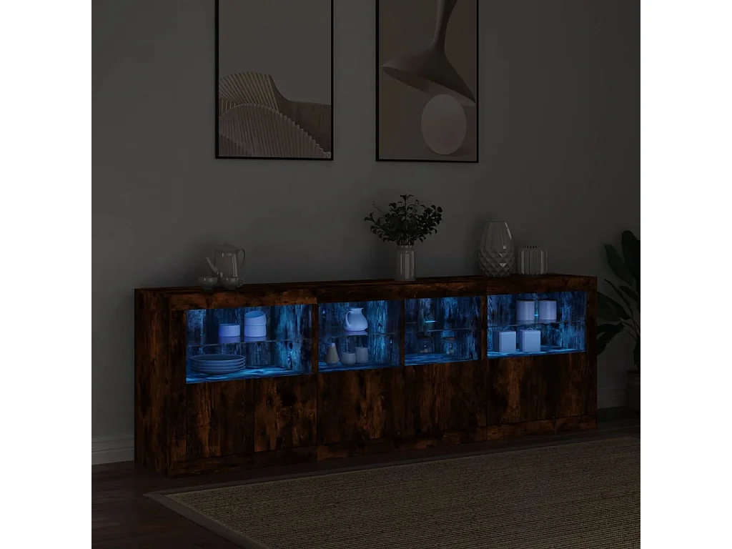 Sideboard mit LED-Leuchten Räuchereiche 202x37x67 cm