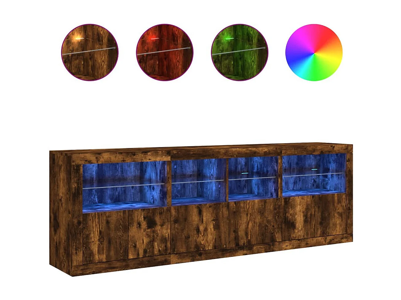 Sideboard mit LED-Leuchten Räuchereiche 202x37x67 cm