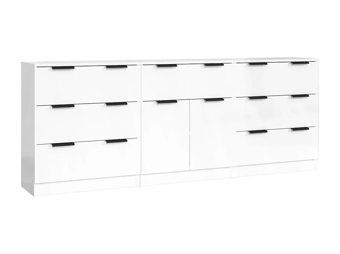 Buffets 3 pcs blanc brillant bois d'ingénierie