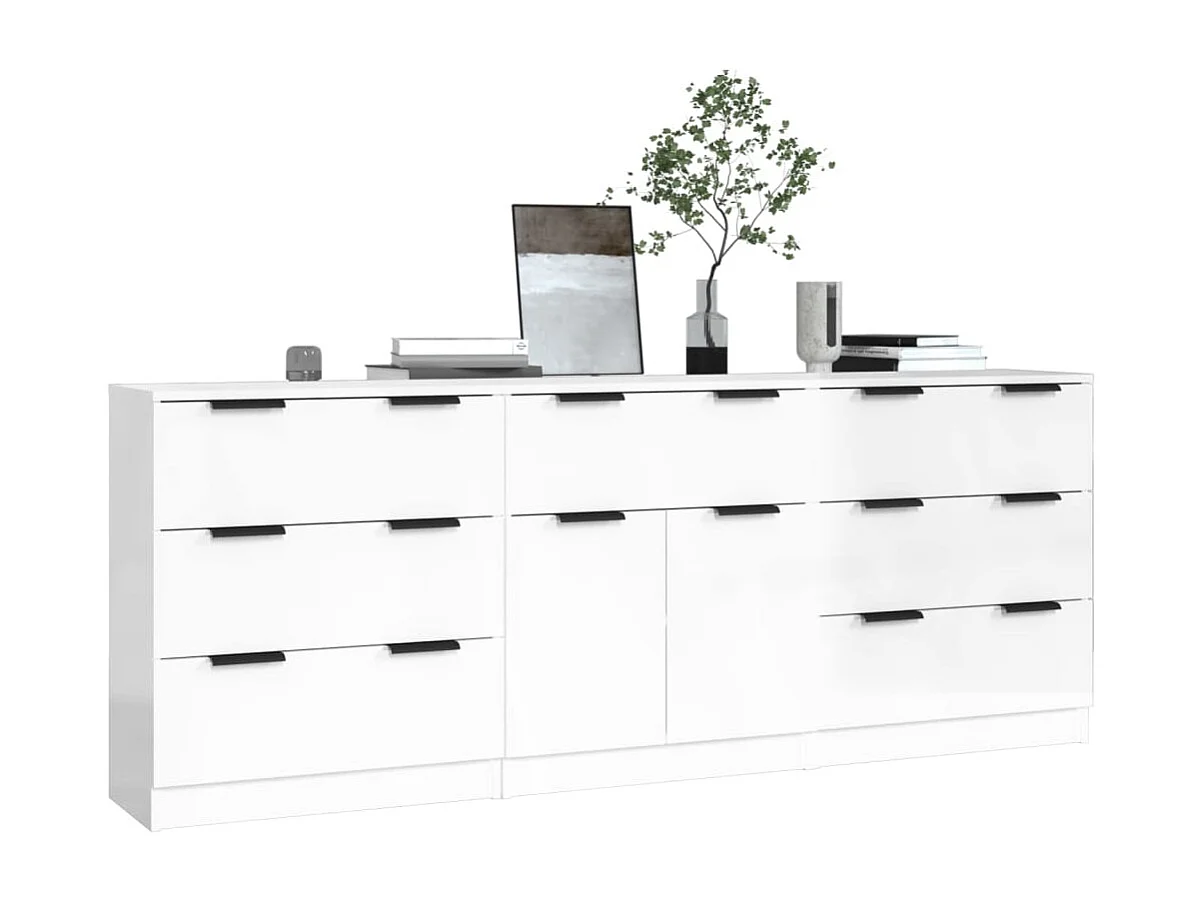 Buffets 3 pcs blanc brillant bois d'ingénierie
