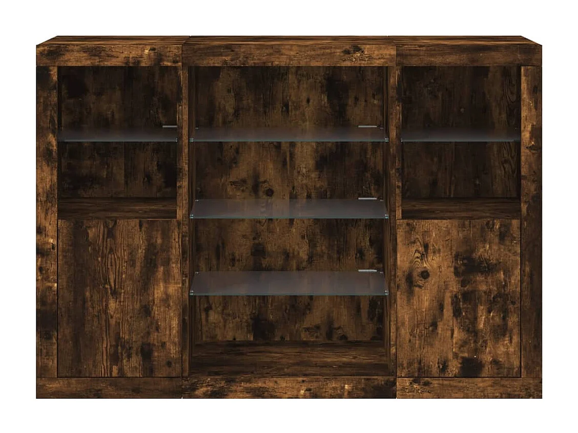 Credenze con Luci LED 3 pz Rovere Fumo in Legno Multistrato