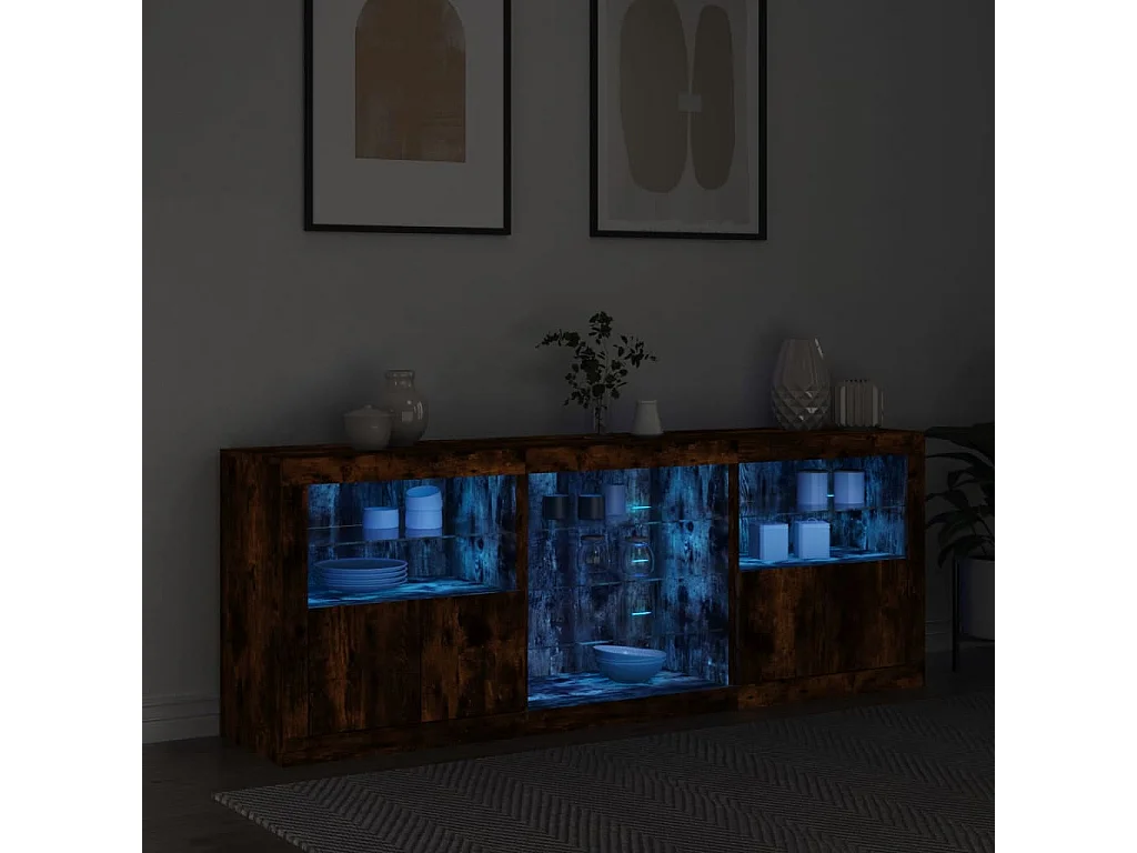 Aparador com luzes LED 181,5x37x67 cm carvalho fumado