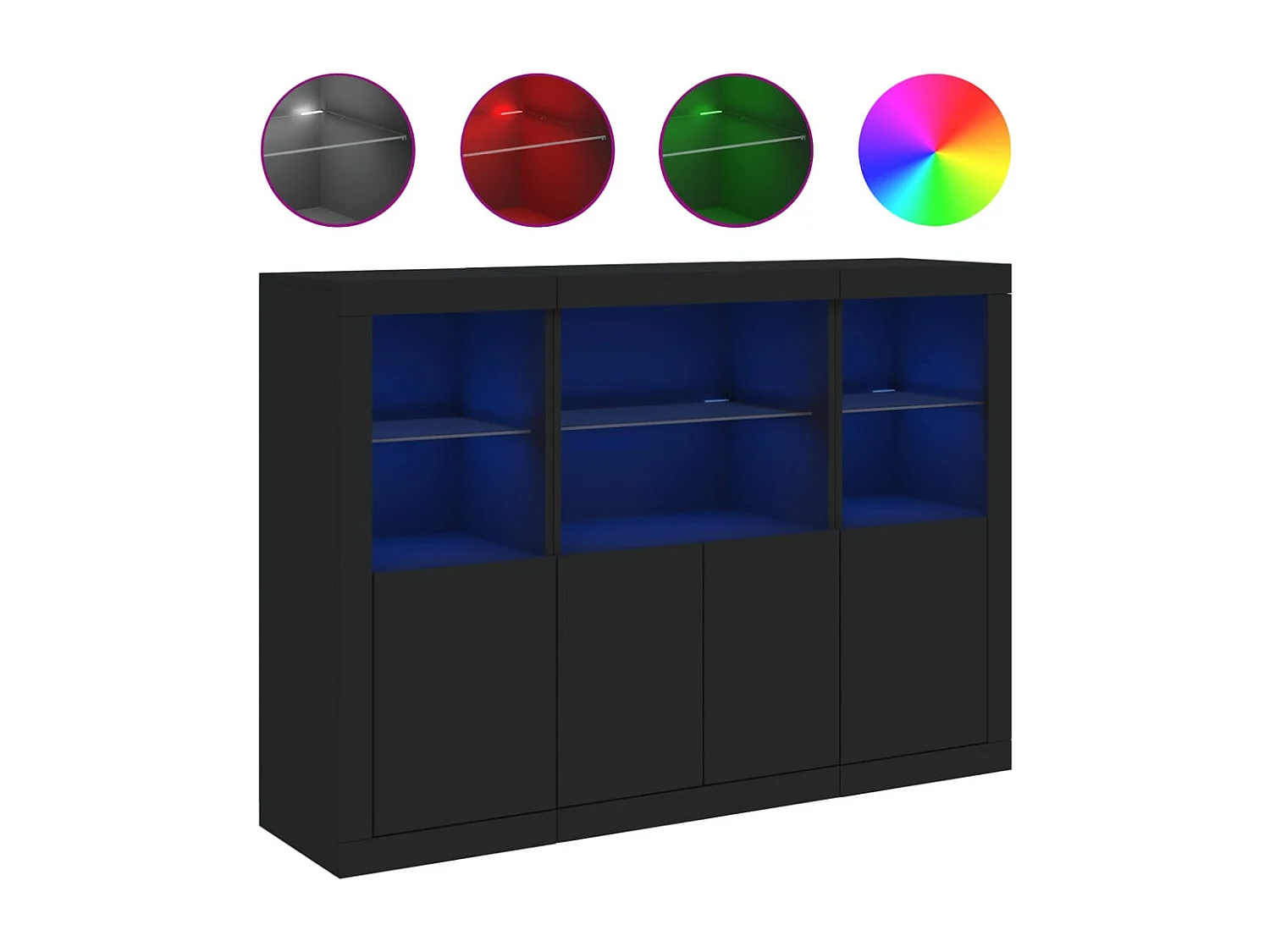 Sideboards mit LED-Leuchten 3 Stk. Schwarz Holzwerkstoff