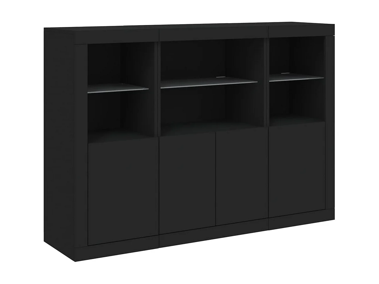 Sideboards mit LED-Leuchten 3 Stk. Schwarz Holzwerkstoff