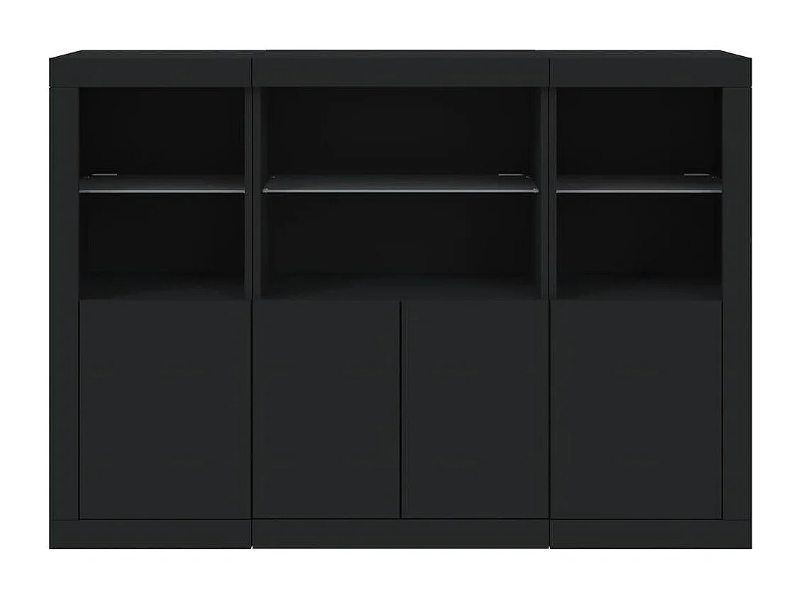 Sideboards mit LED-Leuchten 3 Stk. Schwarz Holzwerkstoff