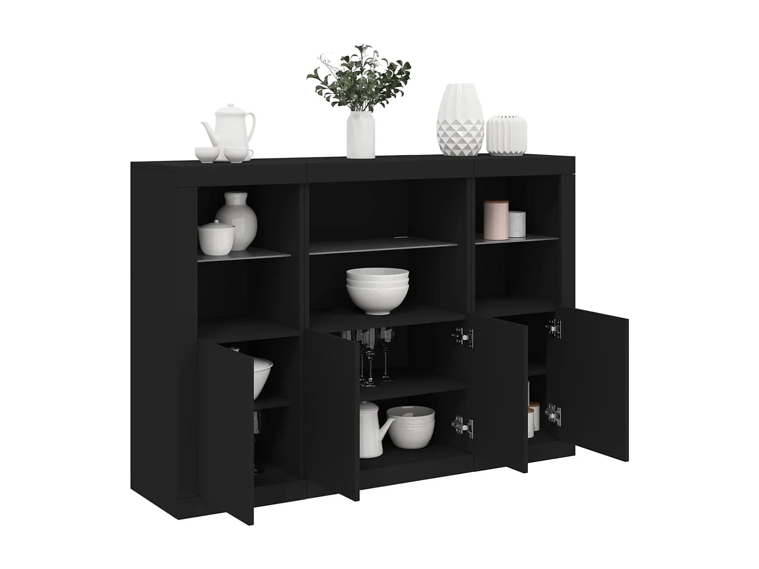 Buffets avec lumières LED 3 pcs noir bois d'ingénierie