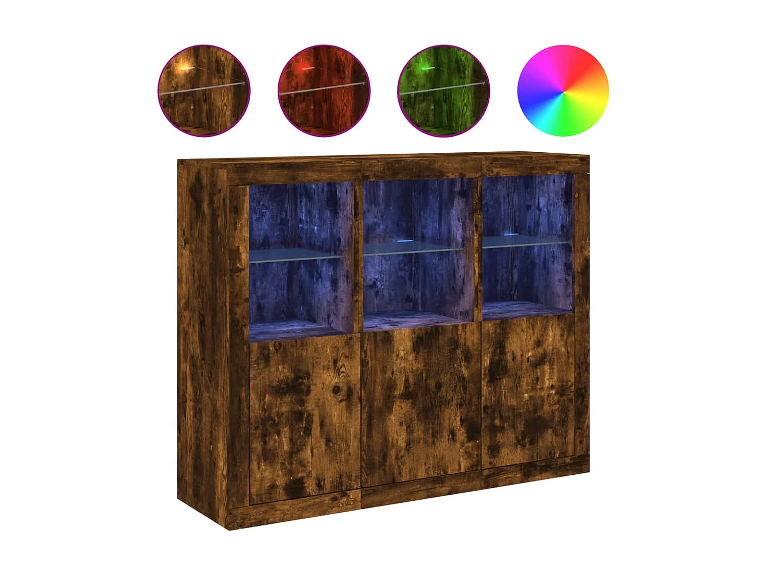 Buffets avec lumières LED 3 pcs chêne fumé bois d'ingénierie