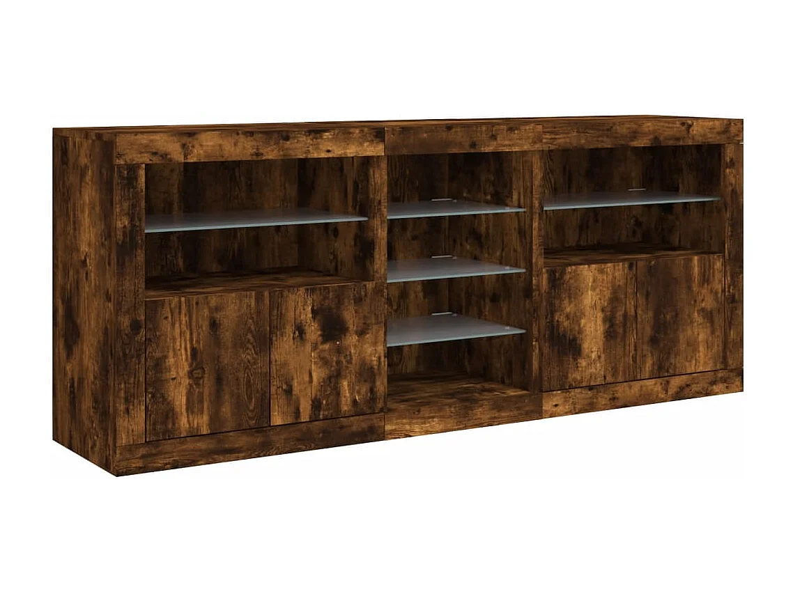Aparador com luzes LED 162x37x67 cm carvalho fumado